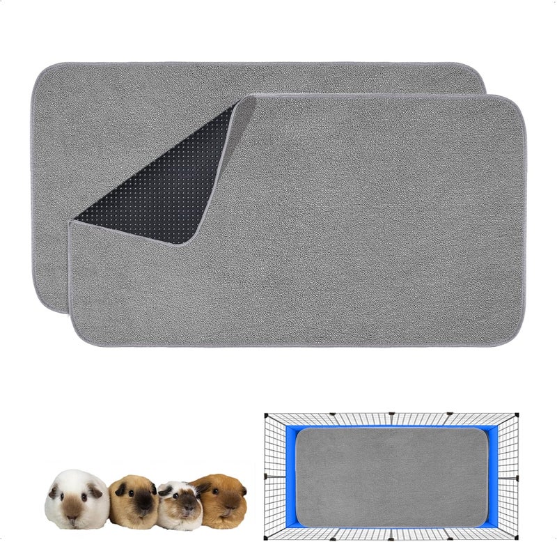 GINIDEAR Guinea Pig Cage Liner, 2 Pack - Washable, Reusable, Leakproof Fleece Bedding Pads for Small Animals with Anti-Slip Bottom - for C&C 2X4 Area, Gray - Image 1